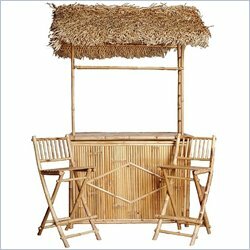 Bamboo 54 Three Piece Bamboo Tiki Bar Set with Thatched Roof